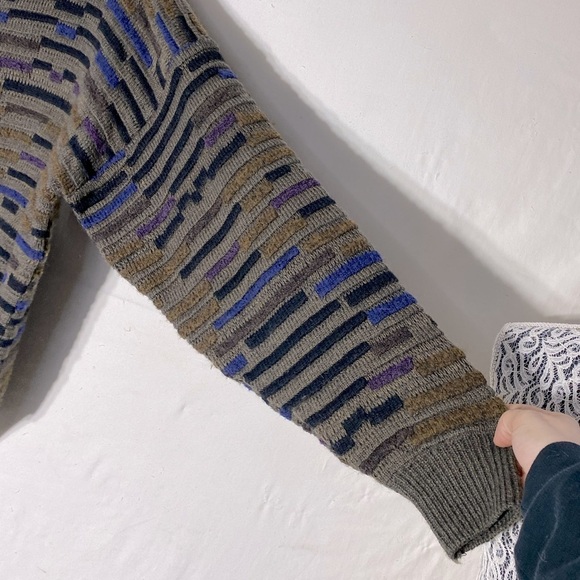 Vintage Mondo Textured Knit Wool Alpaca Blend Crew Neck Dad Sweater M - Picture 7 of 14